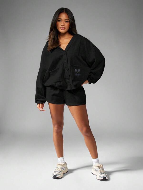 Missguided Missguided X Playboy MISSGUIDED V Neck Button Down Cardigan With Balloon Sleeves