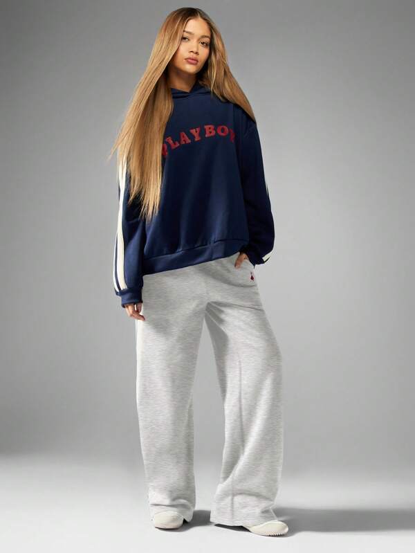 Missguided Missguided X Playboy MISSGUIDED Varsity Streetwear Cozy Wide Leg Joggers