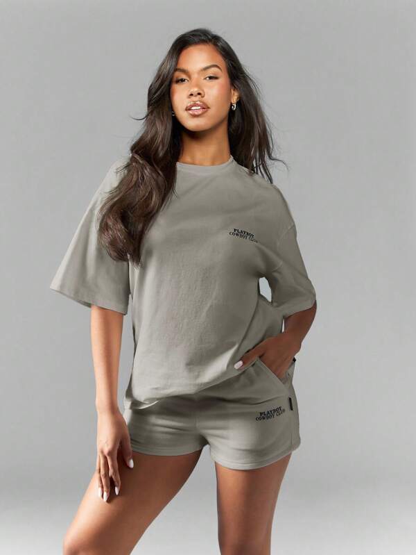 Missguided Missguided X Playboy MISSGUIDED Western Inspired Graphic Oversized Short Sleeve T Shirt With Cowboy Rodeo Design