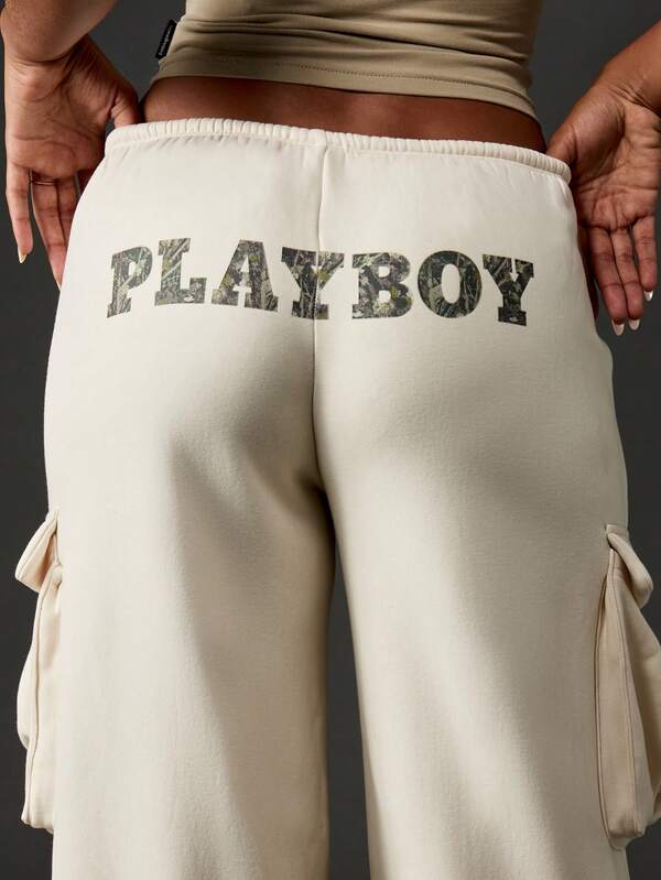 Missguided Missguided X Playboy MISSGUIDED Wide Leg Cargo Pants With Multiple Pockets And Drawstring Waist