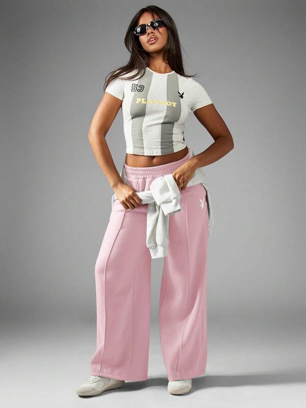 Missguided Missguided X Playboy MISSGUIDED Wide Leg Classic Lounge Sweatpants Elastic Waist High Rise