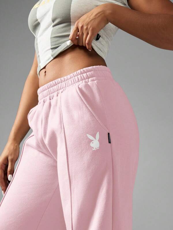 Missguided Missguided X Playboy MISSGUIDED Wide Leg Classic Lounge Sweatpants Elastic Waist High Rise