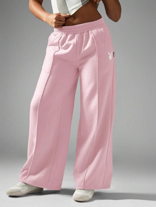 missguided Missguided x Playboy MISSGUIDED Wide Leg Classic Lounge Sweatpants Elastic Waist High Rise