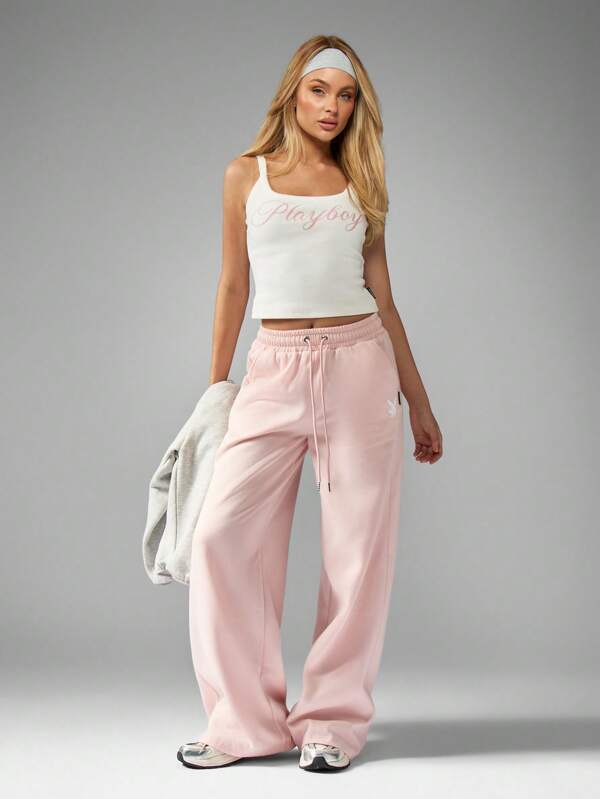 Missguided Missguided X Playboy MISSGUIDED Wide Leg High Waist Stretch Casual Loungewear Sweatpants