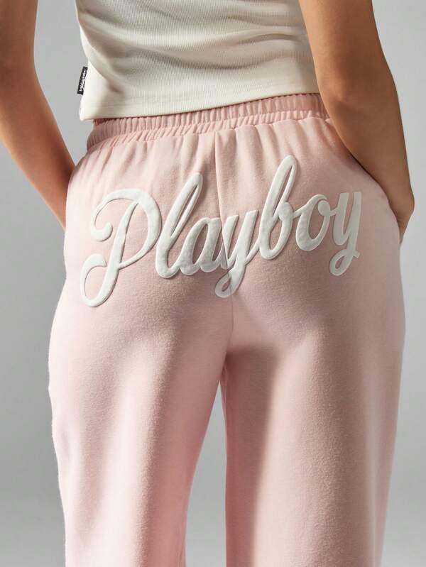 Missguided Missguided X Playboy MISSGUIDED Wide Leg High Waist Stretch Casual Loungewear Sweatpants