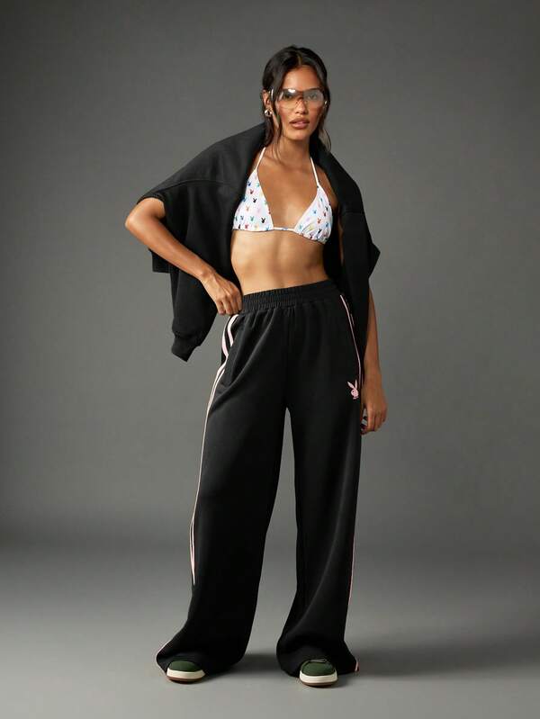 Missguided Missguided X Playboy MISSGUIDED Wide Leg Jogger Sweatpants With Stripe Detail