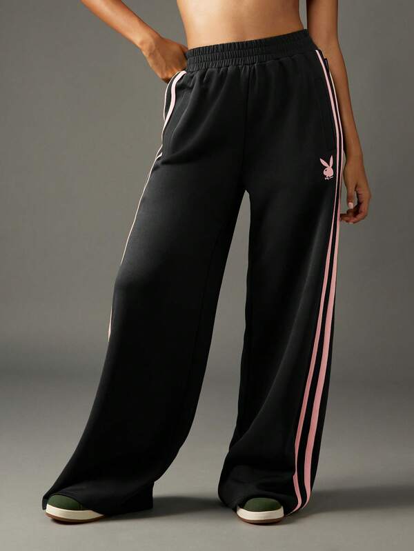 missguided Missguided x Playboy MISSGUIDED Wide Leg Jogger Sweatpants With Stripe Detail