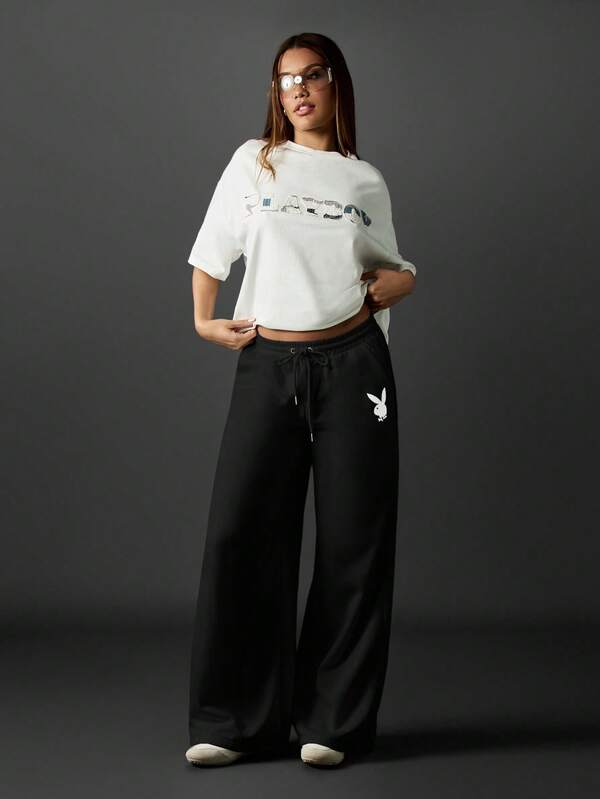 Missguided Missguided X Playboy MISSGUIDED Wide Leg Joggers With Logo