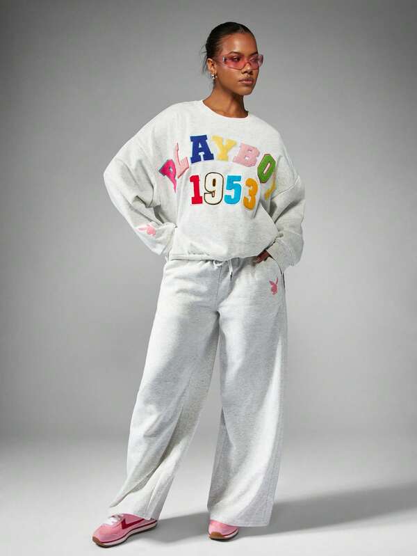 Missguided Missguided X Playboy MISSGUIDED Wide Leg Joggers With Letter Applique