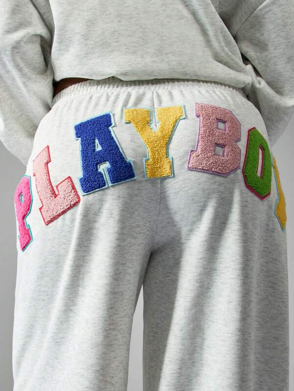 Missguided Missguided X Playboy MISSGUIDED Wide Leg Joggers With Letter Applique
