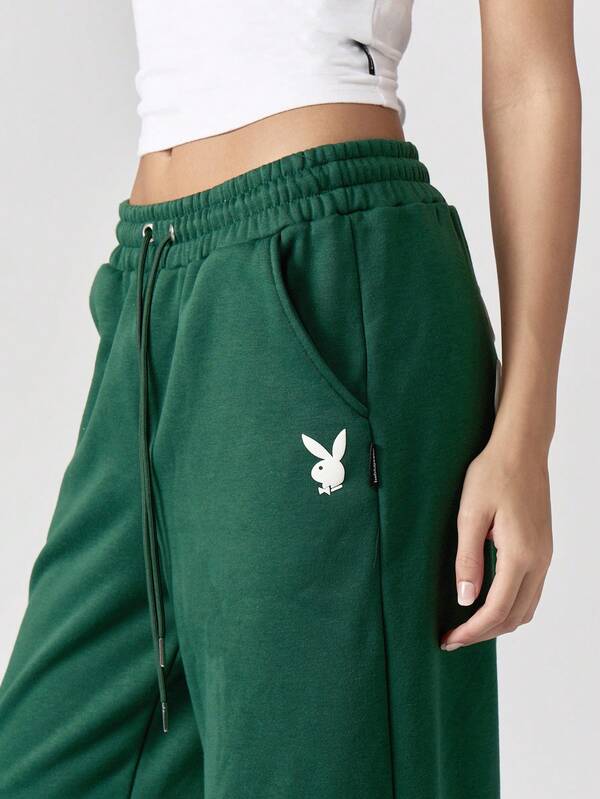 Missguided Missguided X Playboy MISSGUIDED Wide Leg Straight Cut Joggers With Drawstring Waist