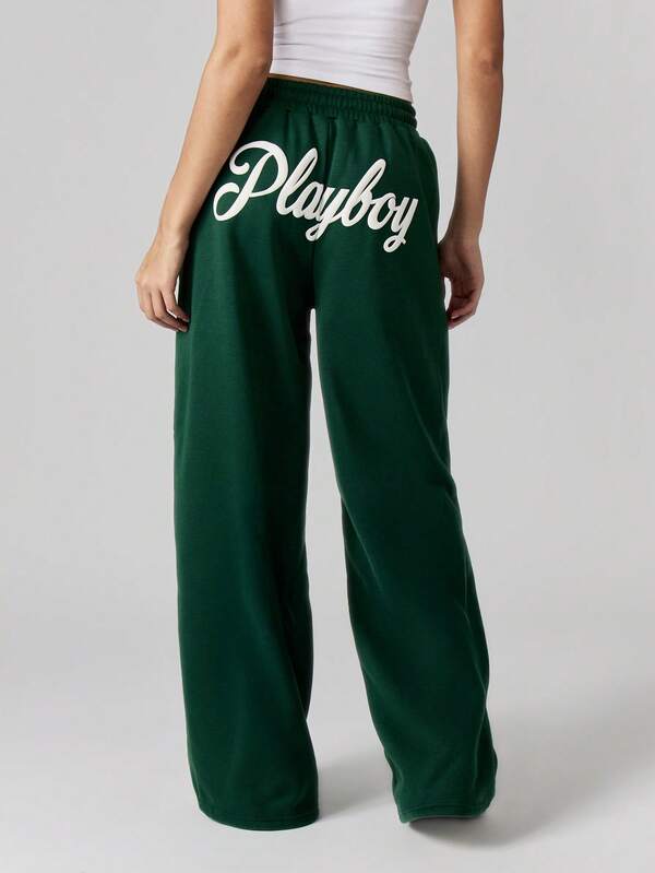 missguided Missguided x Playboy MISSGUIDED Wide Leg Straight Cut Joggers With Drawstring Waist