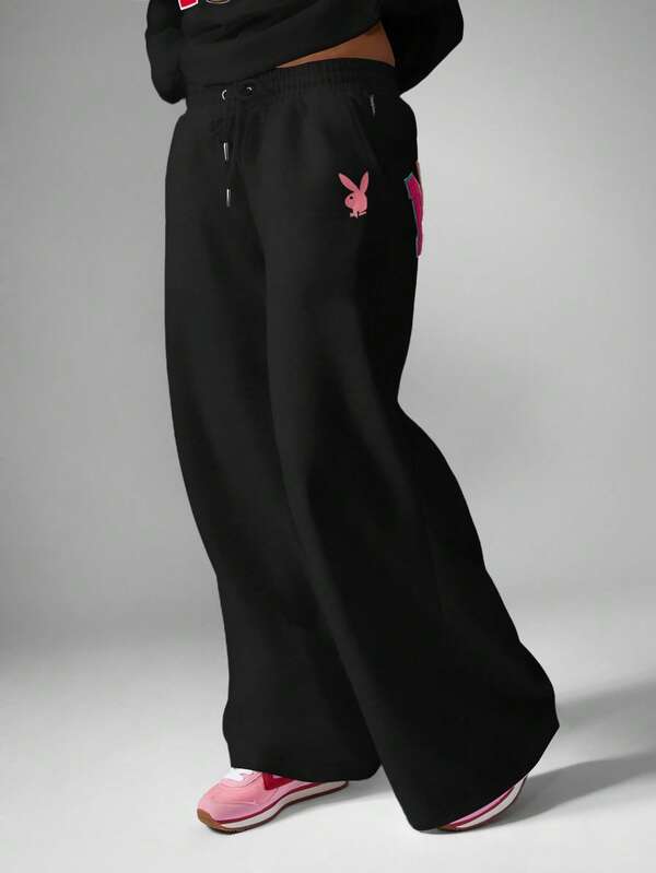Missguided Missguided X Playboy MISSGUIDED Wide Leg Sweatpants With Colorful Applique Patches