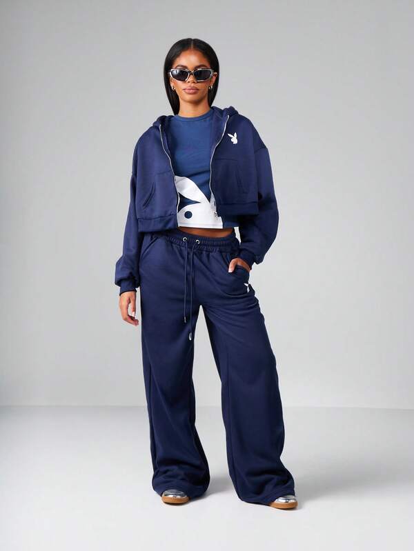 Missguided Missguided X Playboy MISSGUIDED Wide Leg Sweatpants With Contrast Logo Print