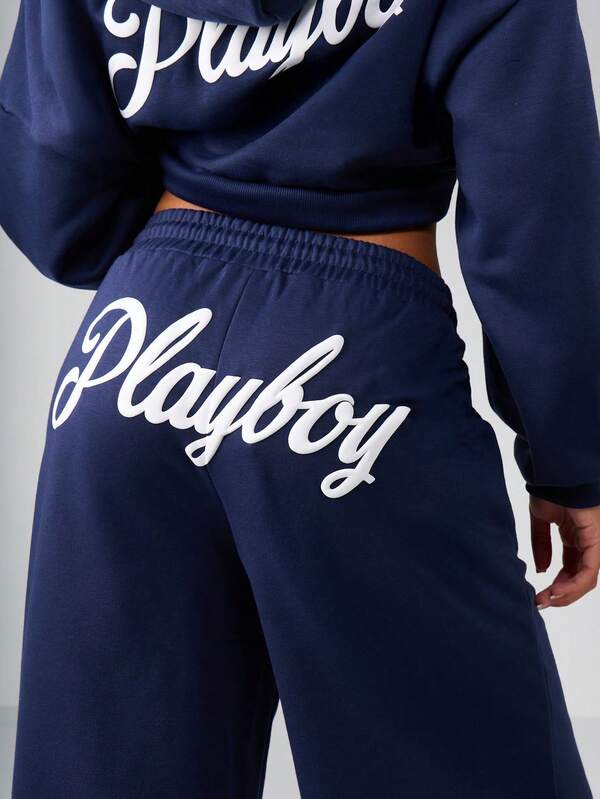 Missguided Missguided X Playboy MISSGUIDED Wide Leg Sweatpants With Contrast Logo Print