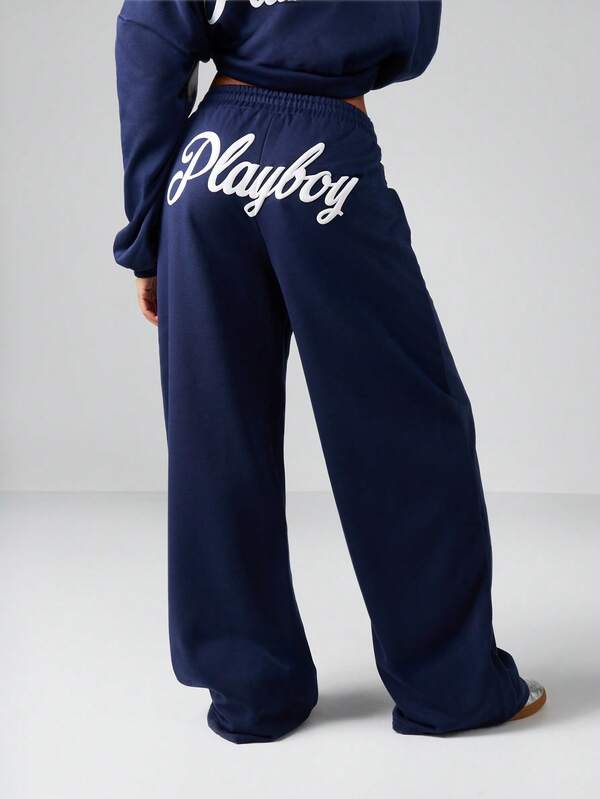 missguided Missguided x Playboy MISSGUIDED Wide Leg Sweatpants With Contrast Logo Print