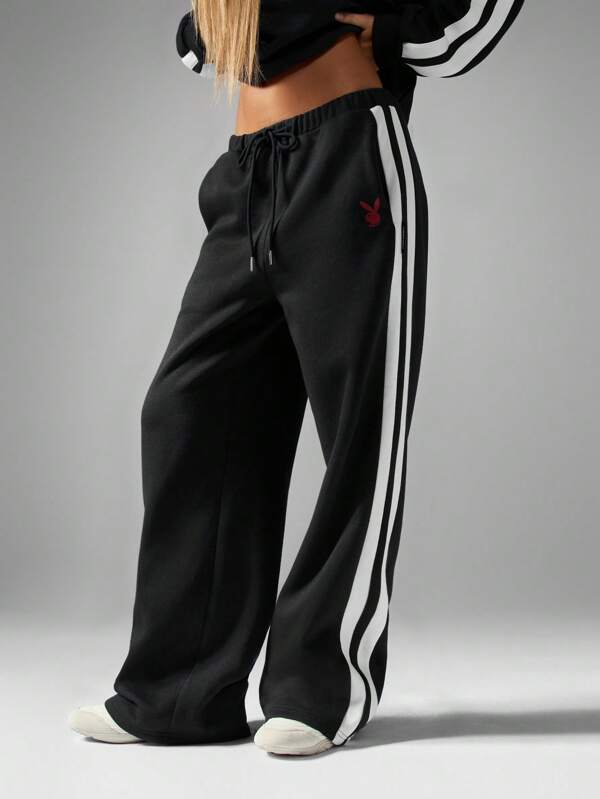 missguided Missguided x Playboy MISSGUIDED Wide Leg Varsity Stripe Athleisure Sweatpants