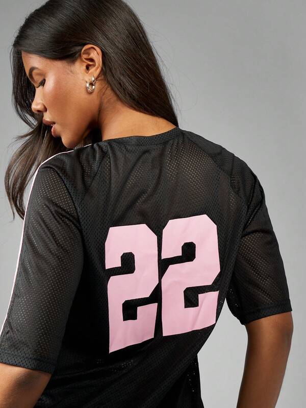 Missguided Missguided X Playboy MISSGUIDED Women's Oversized Jersey Graphic Logo Print T-Shirt