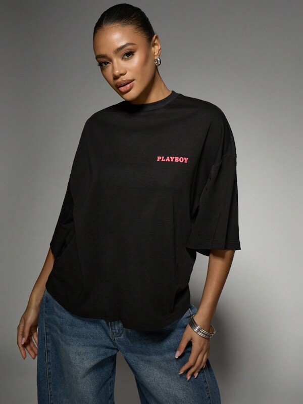 Missguided Missguided X Playboy MISSGUIDED Women's T-Shirt With Vintage Graphics And Bunny Print