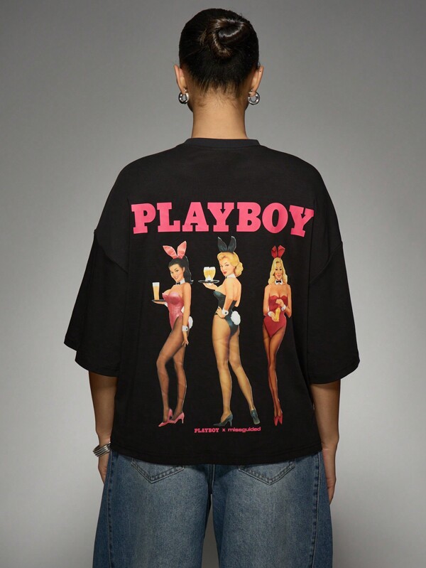 missguided Missguided x Playboy MISSGUIDED Women's T-Shirt With Vintage Graphics And Bunny Print