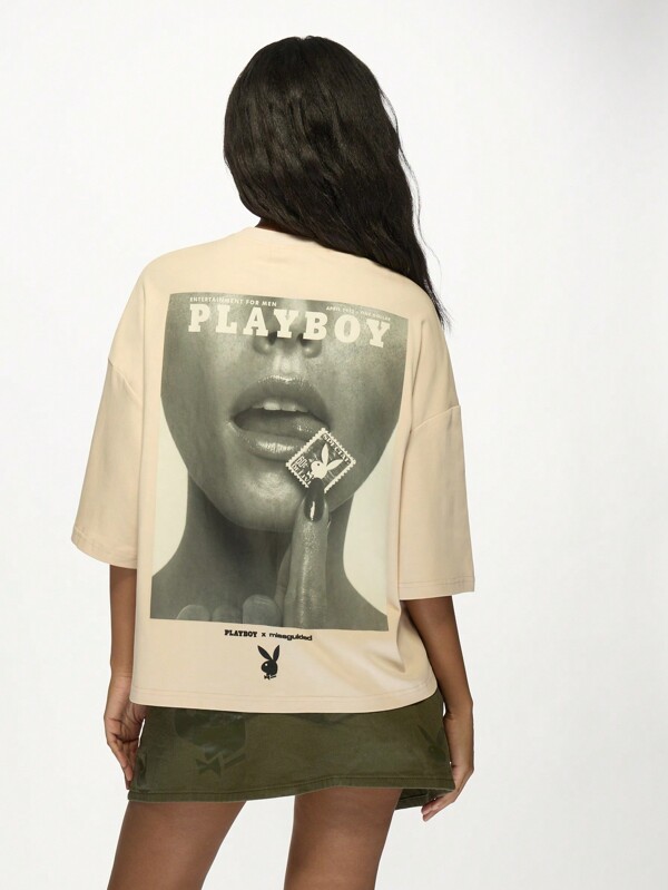 missguided Missguided x Playboy MISSGUIDED X Magazine Cover Graphic Oversized T-Shirt