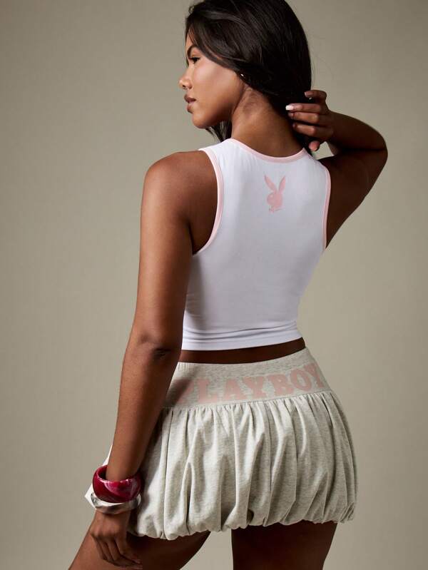 Missguided Missguided X Playboy Mission Statement Tank Top With Keyhole Neckline And Pink Trim