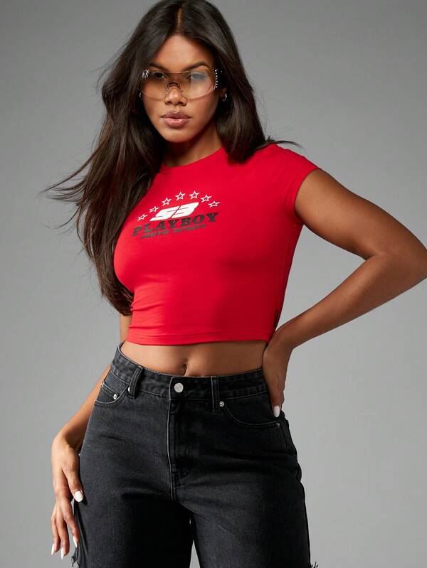 Missguided Missguided X Playboy Motorsport Retro Racing Baby Tee