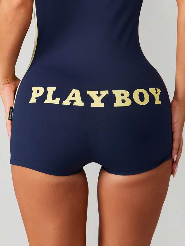 Missguided Missguided X Playboy Navy Scoop Neck Shorts Jumpsuit