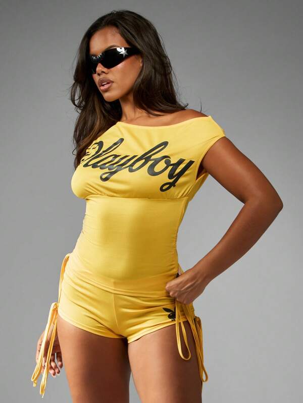 missguided Missguided x Playboy Off Shoulder Corset Top With Side Ties