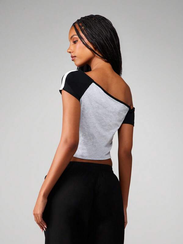 Missguided Missguided X Playboy Off Shoulder Crop Top With Embellished Logo