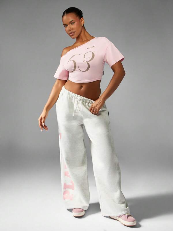 Missguided Missguided X Playboy Off Shoulder Crop Top With Number Print