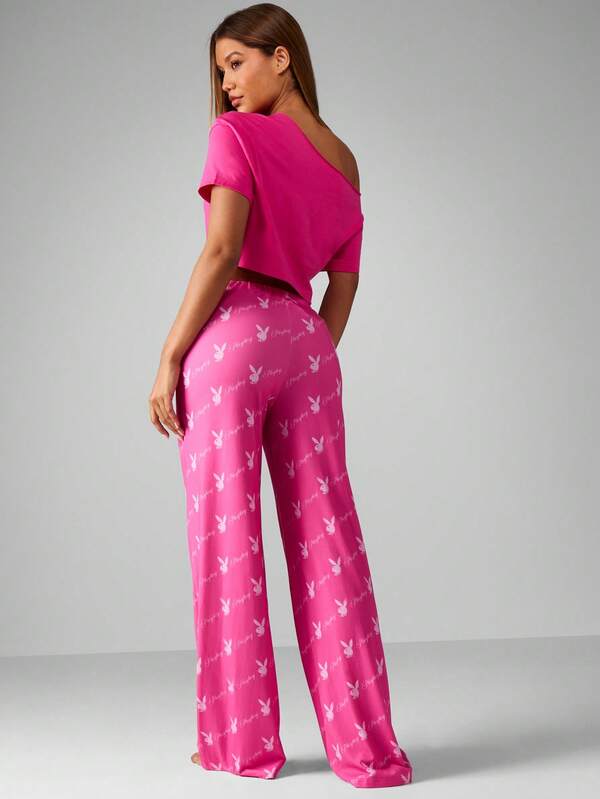 Missguided Missguided X Playboy Off Shoulder Crop Top With Pajama Pants