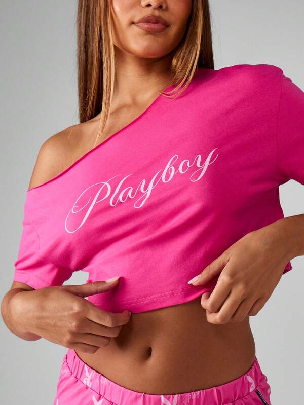 Missguided Missguided X Playboy Off Shoulder Crop Top With Pajama Pants