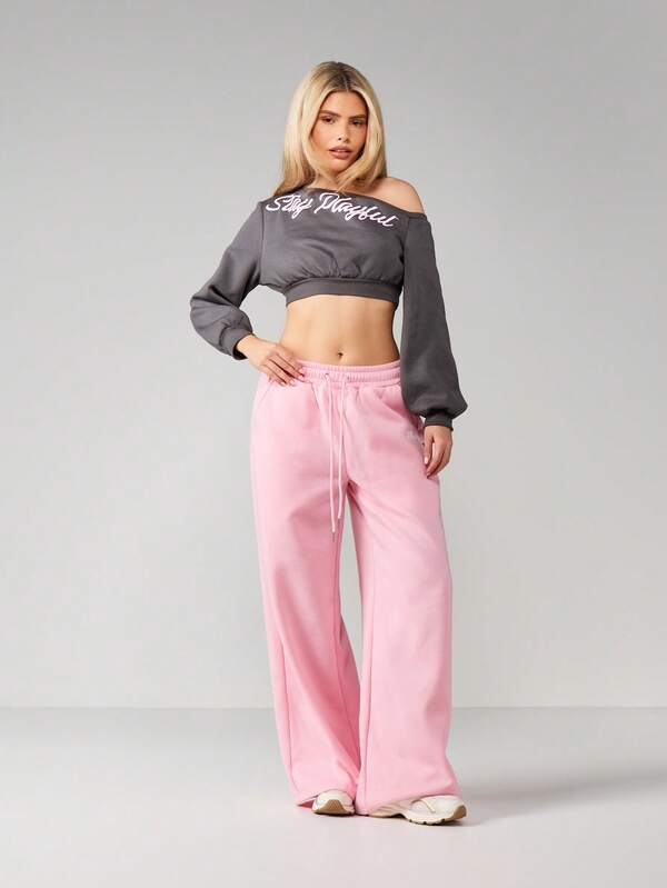 Missguided Missguided X Playboy Off Shoulder Cropped Sweatshirt With Script Print