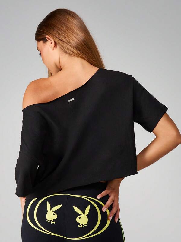 Missguided Missguided X Playboy Off Shoulder Cropped Tee With Star Logo Print