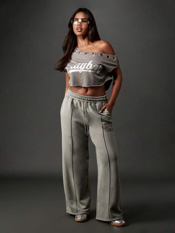 Missguided Missguided X Playboy Off Shoulder Eyelet Detail Crop Top