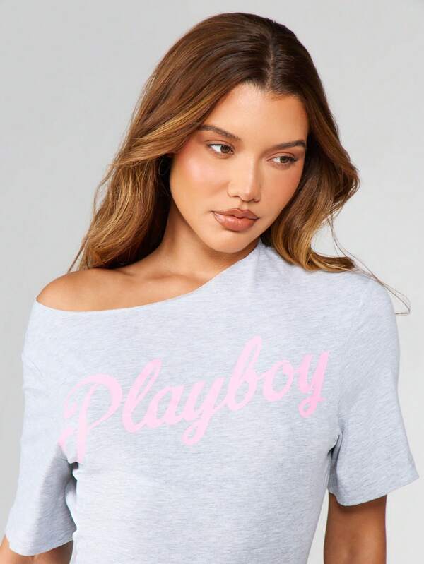 Missguided Missguided X Playboy Off Shoulder Mini Dress With Script Print