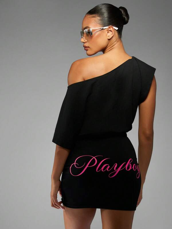 missguided Missguided x Playboy One Shoulder Draped Bodycon Mini Dress