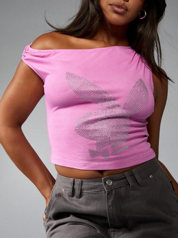 Missguided Missguided X Playboy One Shoulder Rhinestone Butterfly Tank Top