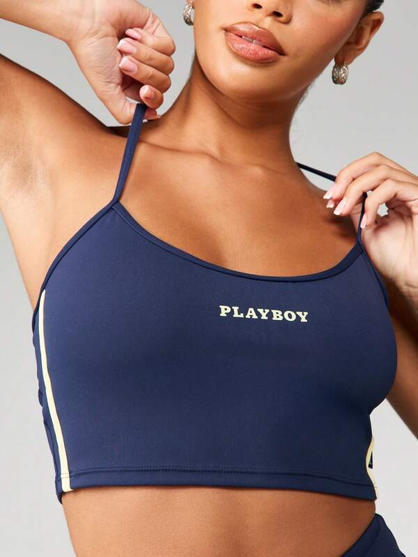 missguided Missguided x Playboy Open Back Sports Bra With Contrast Piping