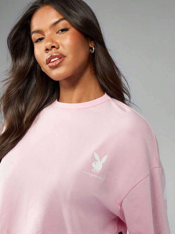 Missguided Missguided X Playboy Oversize Crop Style Short Sleeve T-Shirt