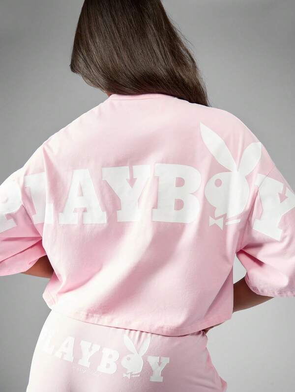 Missguided Missguided X Playboy Oversize Crop Style Short Sleeve T-Shirt