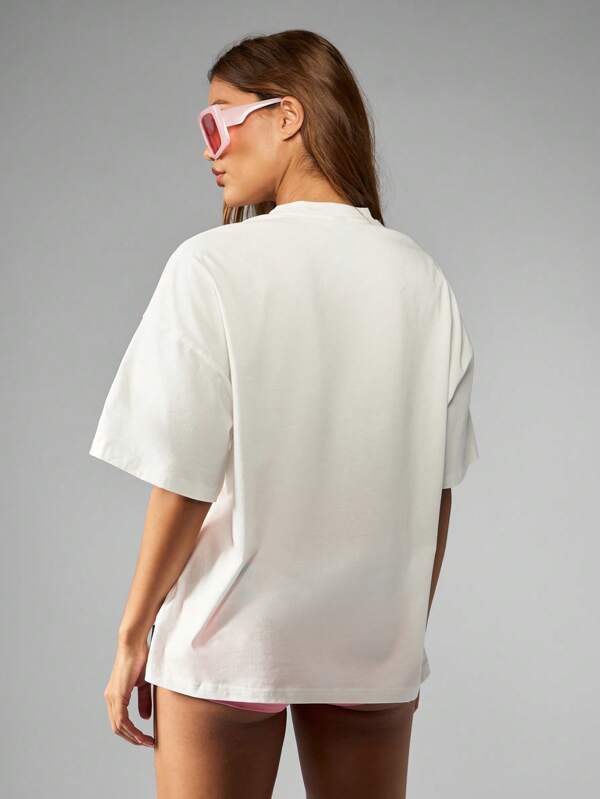 Missguided Missguided X Playboy Oversize Retro Beach Scene Sunset Palm Tree Print T-Shirt