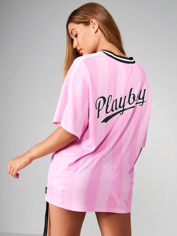 Missguided Missguided X Playboy Oversized Baseball Jersey With Bunny Logo And Number Print