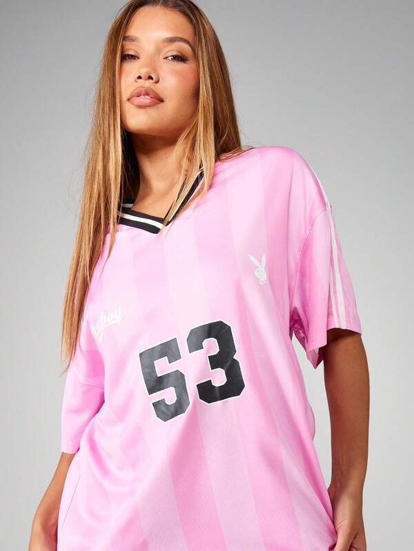 Missguided Missguided X Playboy Oversized Baseball Jersey With Bunny Logo And Number Print
