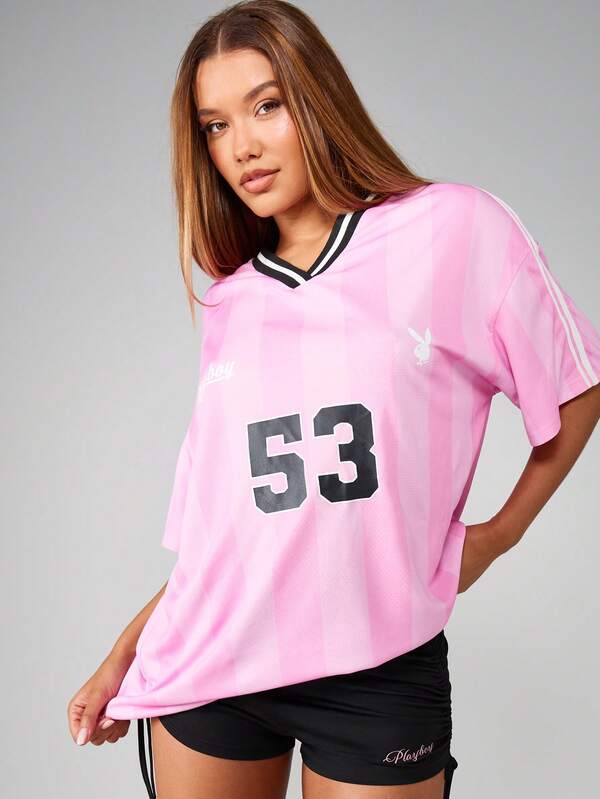 missguided Missguided x Playboy Oversized Baseball Jersey With Bunny Logo And Number Print