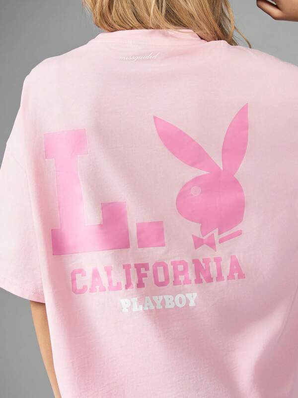 Missguided Missguided X Playboy Oversized Basic Essential Casual Loungewear T-Shirt