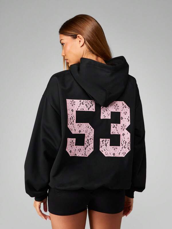 Missguided Missguided X Playboy Oversized Black Hoodie With Lace Pattern Design