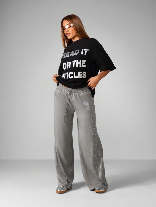 Missguided Missguided X Playboy Oversized Black Tee With Metallic Text Print