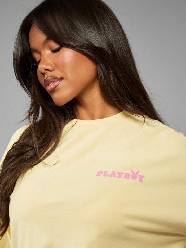 Missguided Missguided X Playboy Oversized Bunny Logo Graphic Short Sleeve Cotton Tee